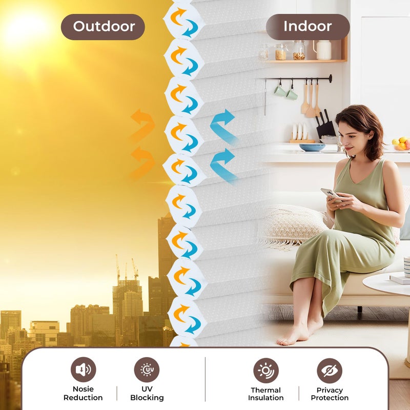 Allesin Cellular Shades Cordless, Light Filtering Honeycomb Blinds for Indoor Windows, Thermal Insulated Window Shades for Home Office Pull Down, Perfect for Bedroom/Living Room, White 31" W x 64" H - Image 4
